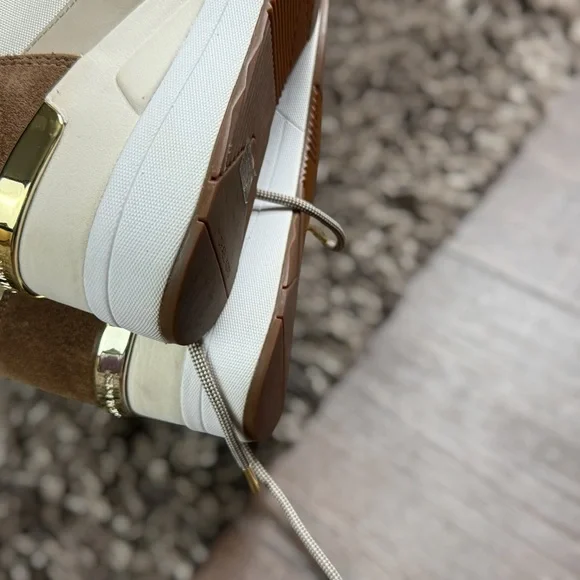 MICHAEL KORS Liv Cream and Brown High-Top Sneakers Size 8 Women - Picture 14 of 15